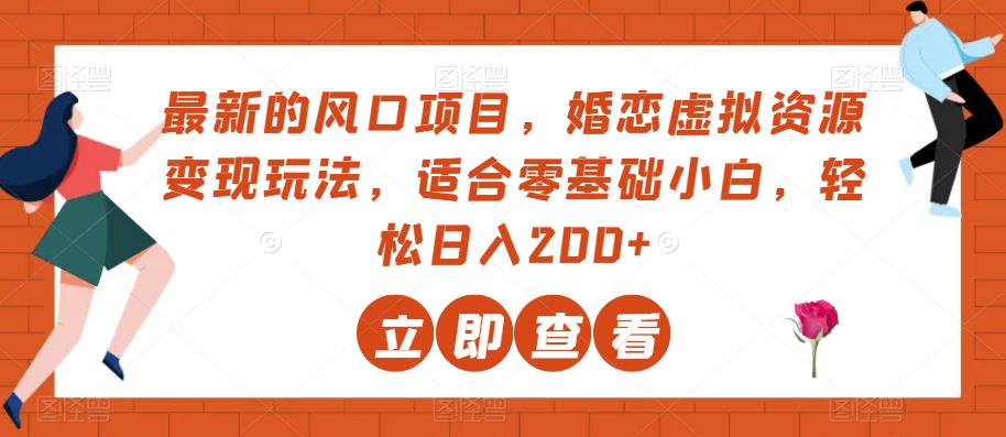 最新蓝海项目，婚恋交友虚似资源变现游戏玩法，适宜零基础新手，轻轻松松日入200-中创网_分享创业资讯_网络项目资源