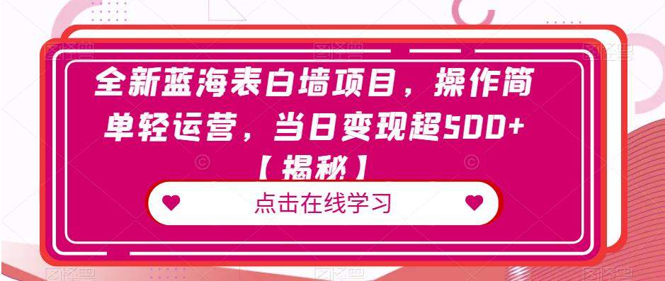 全新蓝海表白墙项目，操作简单轻运营，当日变现超500+【揭秘】-中创网_分享创业资讯_网络项目资源