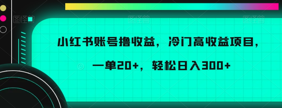 小红书账号撸收益，冷门高收益项目，一单20+，轻松日入300+【揭秘】-中创网_分享创业资讯_网络项目资源