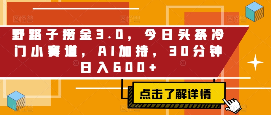 野路子捞金3.0，今日头条冷门小赛道，AI加持，30分钟日入600+-中创网_分享创业资讯_网络项目资源