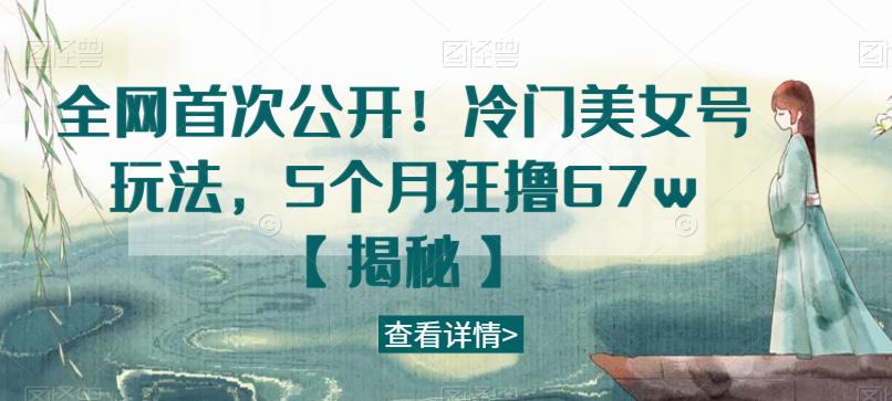 全网首次公开！冷门美女号玩法，5个月狂撸67w【揭秘】-中创网_分享创业资讯_网络项目资源