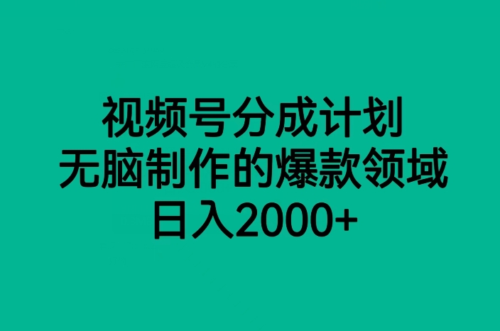 微信视频号分为方案，没脑子制做的爆款行业，日入2000-中创网_分享创业资讯_网络项目资源